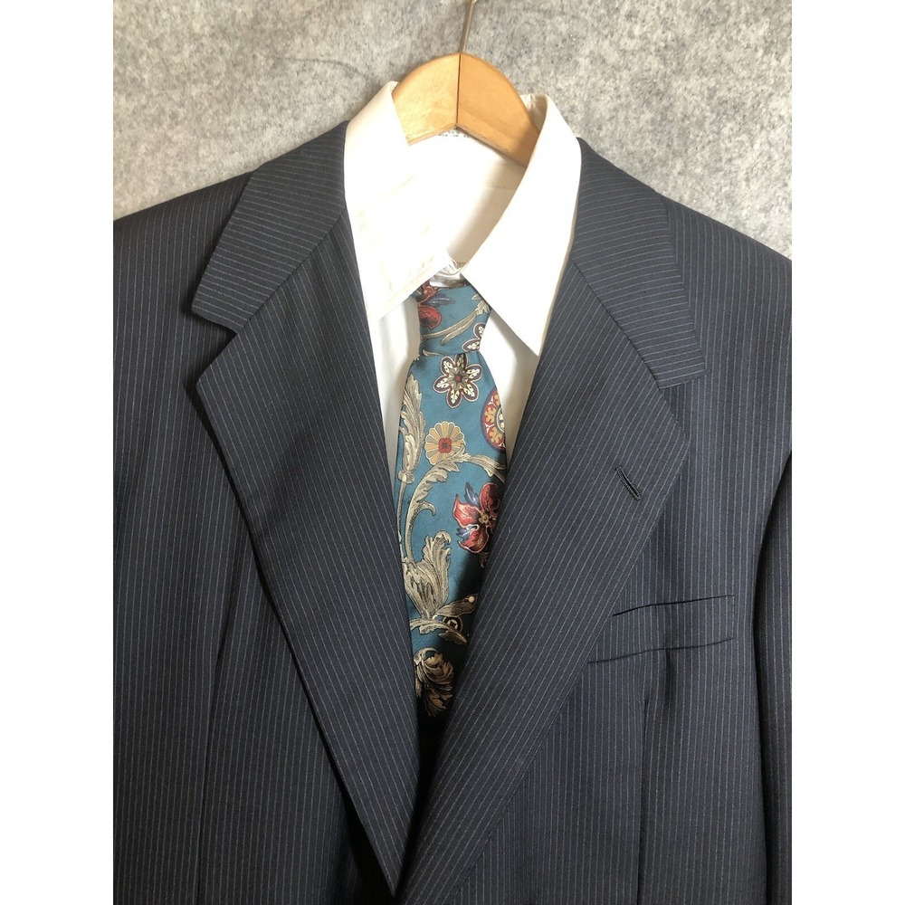 Oxxford Clothes Blazer 46R Black Pinstripe Wool Suit Coat Jacket Classic Busines
